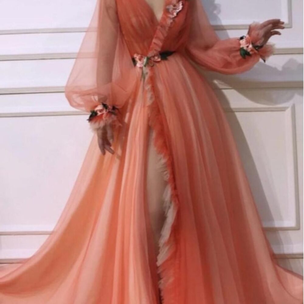 teauto matoshi custom gown plus size 20 tulle fairy godmother peach